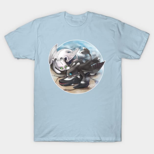 Toothless's and Light Fury's Kids (How to Train Your Dragon 3) T-Shirt by Fine_Design